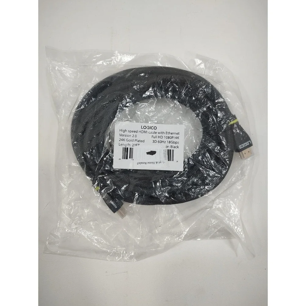 Logicol High Speed HDMI Cable with Ethernet 4K 60Hz (20ft)‎ 1080/4k